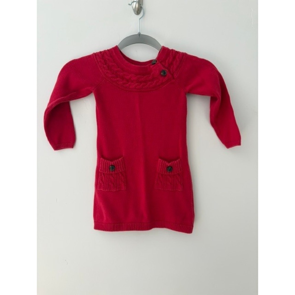 BabyGap Toddler Girls Red Cable Knit Sweater Dress 3T Long Sleeve Pocket Detail